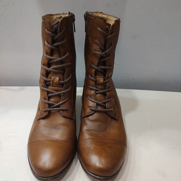 Frye Brown Leather Combat Boots - Picture 2 of 12